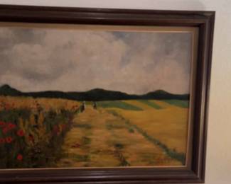 Oil On Board Painting Of A European Harvest