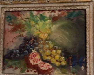 Oil On Canvas Still Life Fruit 