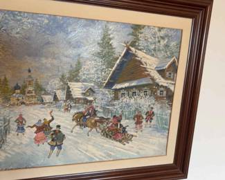 005 Oil On Board Winter Town Scene