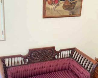 Victorian Style Settee And Oil Painting