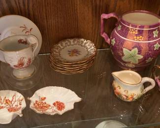 Antique British Pearlware Pitcher, Cup Saucer, Mini Pitchers And More