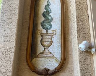 Very Large Outdoor Entryway Wood Framed Picture And Asian Style Umbrella Holder