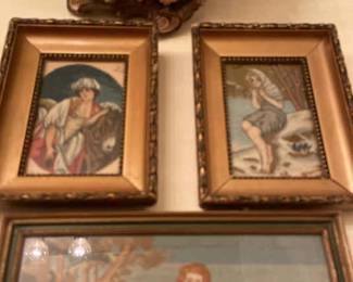 Vintage Needlepoint Pictures And An Unbranded Figurine