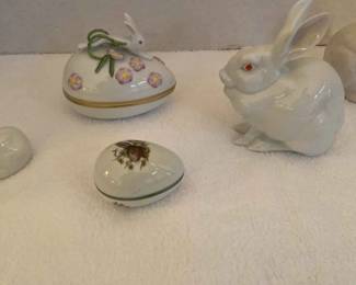 Lot Of Porcelain And Bisque Rabbit Themed Small Decor