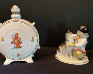 Lomonoslav Porcelain From Russia Hungarian Pottery Flask