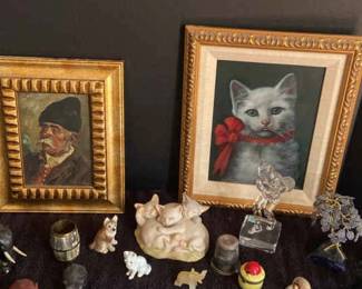 Assortment Of Household Decore Two Small Pictures And Small Figurines
