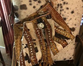 New Raviani Rare Brown Mixed Fur & Leather Bag w/ Swarovski Crystals & Matching Wallet
