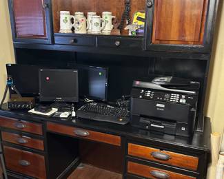 Executive Desk, monitors, printer