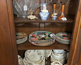 China set, vintage plates, wine glasses with turquoise embellished wood bases