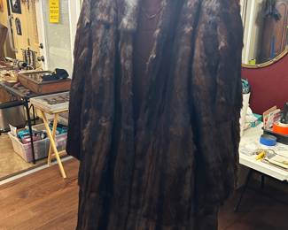 Mahogany full length fur coat with satin lining