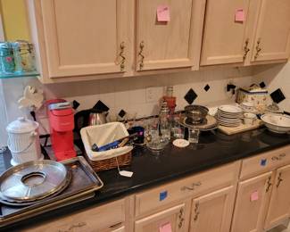 Kuerig, variety of knives ( Wustoff, Henckels, Cutco), Glasses, Navy China (with the anchor)