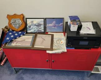 Vintage Navy items, Epson all-in-one printer ( works and extra ink). Red cabinet not for sale.