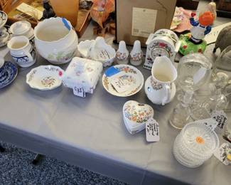 Anisley english china pieces. Beleek. Dedham bunnies.