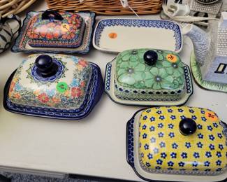 Polish Pottery butter dishes.