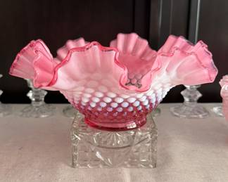 Fenton cranberry hobnail centerpiece bowl