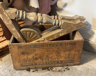 Very old olive oil crate and chippy brackets