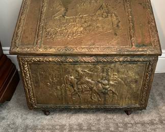 English Brass Kindling Box - marked Ann Hathaways cottage