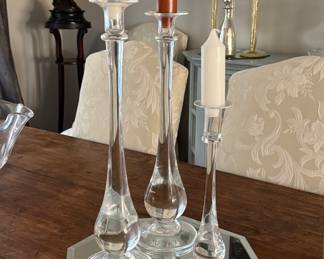 Large Simon Pearce crystal candlesticks. They are extraordinary