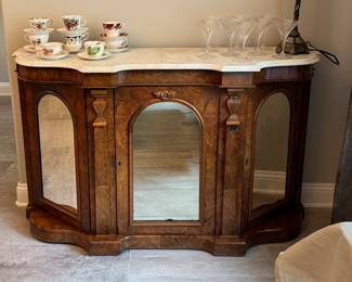 French console cabinet with marble top