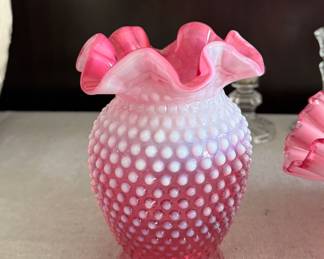 Vintage Fenton Cranberry Hobnail Vase