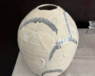 Simon Pearce blue and white handmade pottery vase