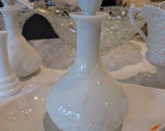 Pair of milkglass decanters