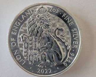 2022 Great Britain Queen's Beasts "Lion of England" 2 Ounce .9999 Fine Silver Gem Condition