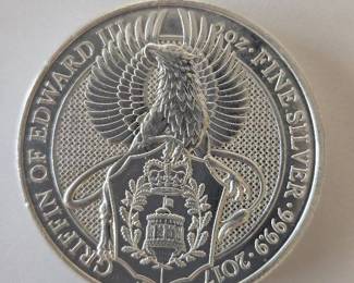 2017 Great Britain Queen's Beasts "Griffin of Edward III" 2 Ounce .9999 Fine Silver Gem Condition