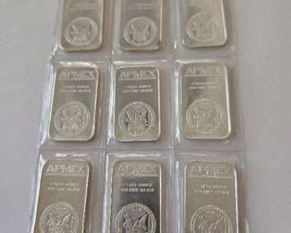 Sealed Sheet of 9 - 1 Ounce .999 Fine Silver APMEX Bars