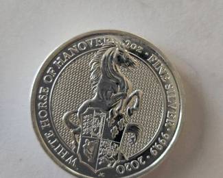 2020 Great Britain Queen's Beasts "White Horse of Hanover" 2 Ounce .9999 Fine Silver Gem Condition