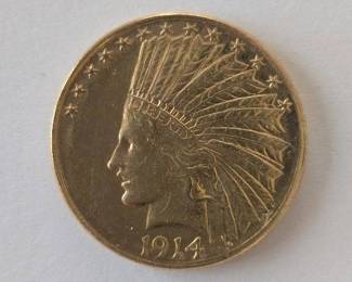 1914 D $10 Indian Gold Eagle Coin Extra Fine Condition