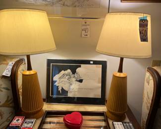 Pair MCM Pottery Lamps