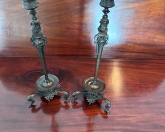 Pair of Antique Bronze Candlesticks