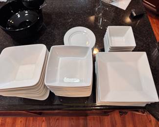 Large Set of Everyday Square White Dinnerware