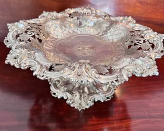 Antique Silver Bowl with Art Nouveau Decorations
