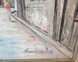 Painting measuring 21.75" X 27.75".  Church Tower Center Right on Street with Two Story Buildings, Winter Scene in White, The Buildings in Pastel Pink Highlight, The Trees Without Leaves, Signed Maurice Utrillo in Lower Right Corner.  Authentication Papers From Gilbert Petrides, Paris. 17.06.97, No. 25.534