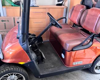 Four-person custom with western leather seats, many upgrades, including bluetooth., leather, lights, and sides. Electric EZ Cart -Golf Cart. It is in like-new condition but does need batteries, and a little leather repair.which is already reflected in the price. 