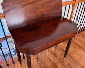 Stunning Circa 1820 Mahogany Flip Card Table with Rope legs.