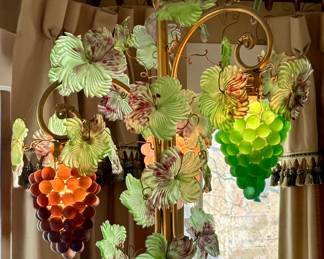 Cesare Toso Murano Glass Three Light Hanging Clusters of Grapes Chandelier