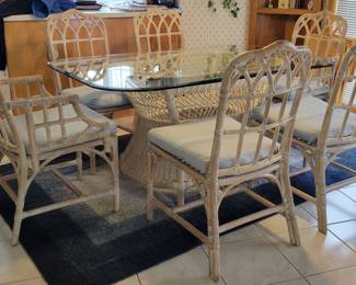 $300 Quality, excellent condition Rattan and Glass top dining table with 6 chairs!
