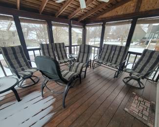 QUALITY CLEAN LIKE NEW PATIO SET WITH TWO LOVESEAT GLIDERS $80, TWO SWIVEL CHAIRS $50 EACH, END TABLES AND TWO CHAISE RECLINERS $60 EACH