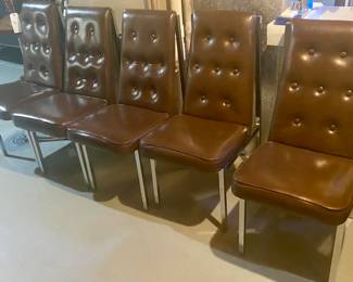 MCM chrome and faux leather tufted chairs (5 available)