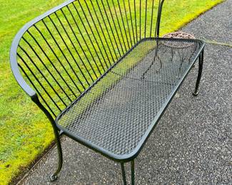 Black Wrought Iron Spindle Back Patio Chair with Matching Bench