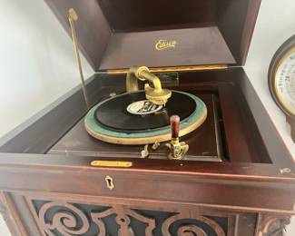 Edison Upright Mahogany Crank Record Player Phonograph