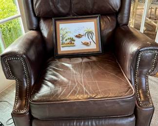 Barcalounger Brown Leather Reclining Arm Chair