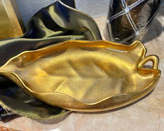 Wheeling Leaf Shaped Gold China Candy Dish
