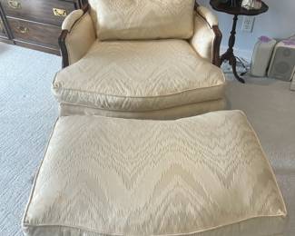 French Louis XV Cream Upholstered Arm Chair and Ottoman