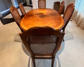 French Louis XVI Oval Dining Table with Cane Back Dining Chairs