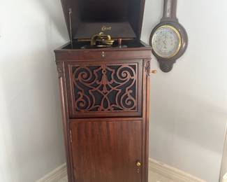 Edison Upright Mahogany Crank Record Player Phonograph
