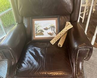 Barcalounger Brown Leather Reclining Arm Chair